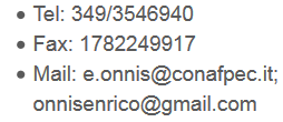 Recapiti telefonici e indirizzi e-mail del Dott. Enrico Onnis